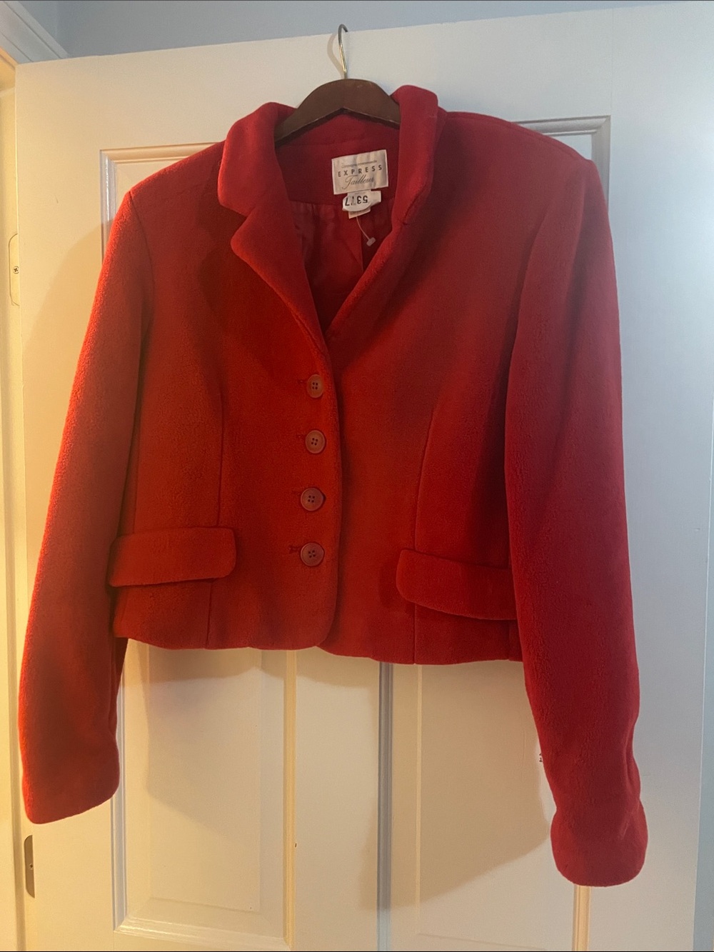 Express  Vintage Bright Red Cropped Fleece-Blend  Blazer Jacket